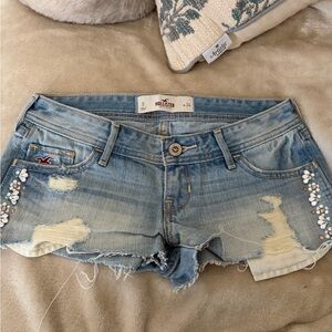 Hollister Women's Light Blue Distressed Jean Shorts